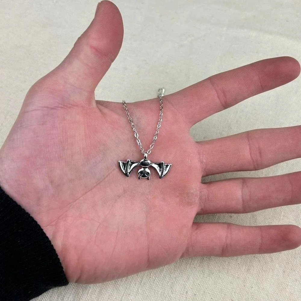 Vintage Y2K silver bat opium cyber punk style necklace